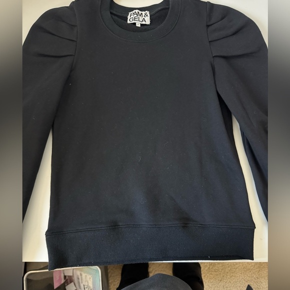 Pam & Gela Womens Cotton Puff Long Sleeve Crewneck Top Black Size P - Picture 4 of 12